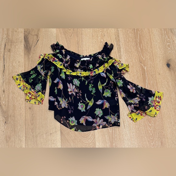 New Tanya Taylor Violet Garden-Print Off-The-Shoulder Silk Top, Size 0 - Picture 6 of 15